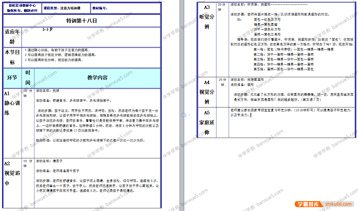 早教机构3-9岁《儿童注意力训练教案》共2套-孩子成长-第2张